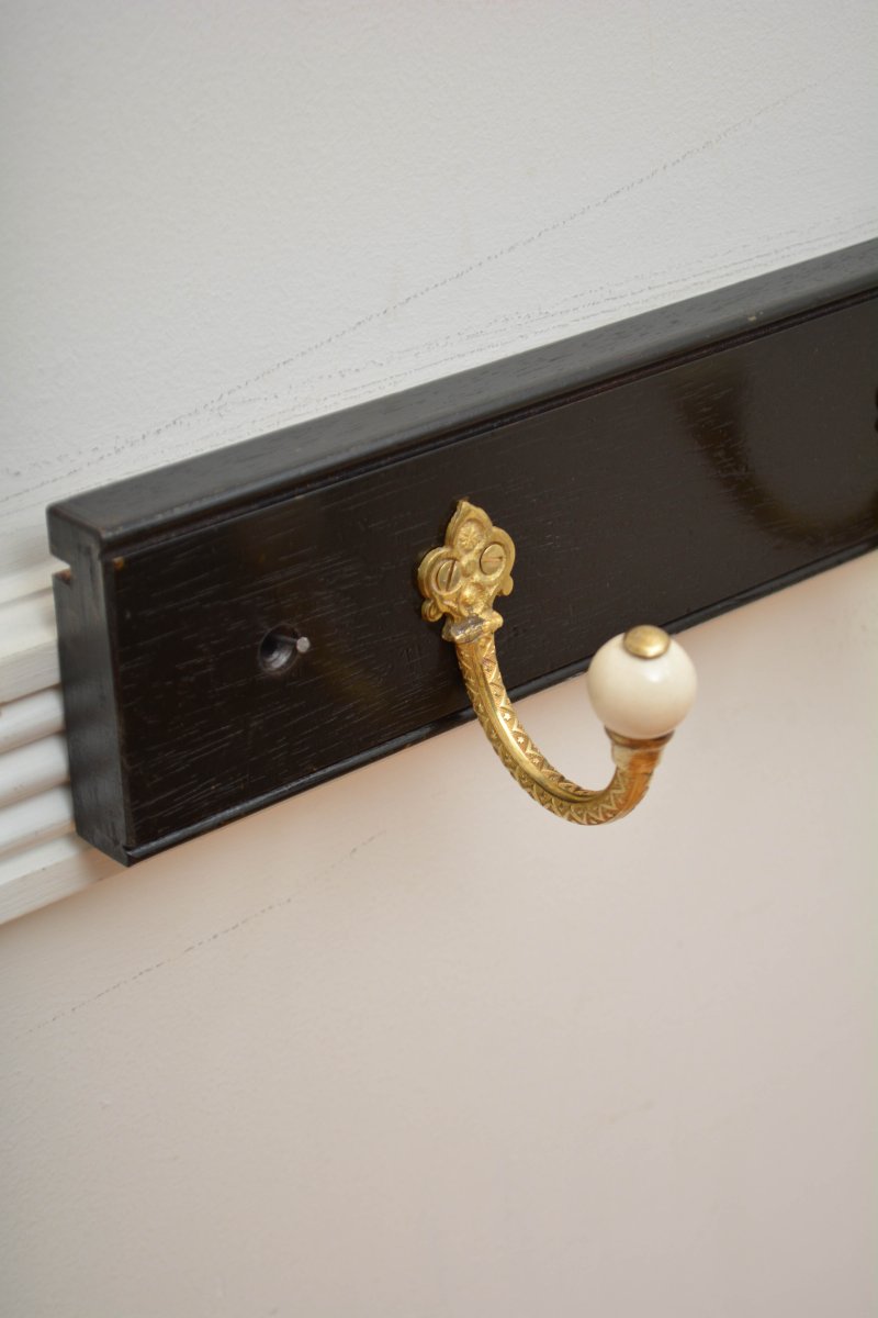 Pair Of Antique Victorian Ebonised Brass And Ceramic Coat Rack Coat Hooks - Image 10